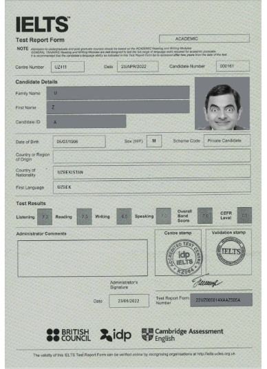 United Kingdom Ielts report form